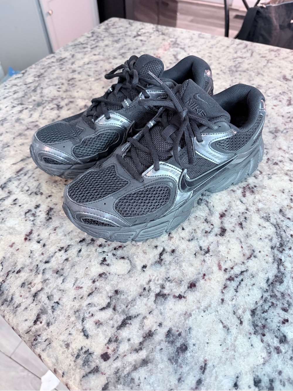 Nike Black and Silver Mesh Athletic Sneakers